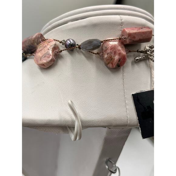 Margo Morrison Rhodochrosite Grey Coated Moonstone and Pearl Crystal Necklace - Picture 11 of 14